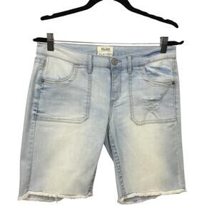 Mudd FLX Stretch Lightwash Raw Hem Embroidered Pockets Low Rise Short Juniors 11